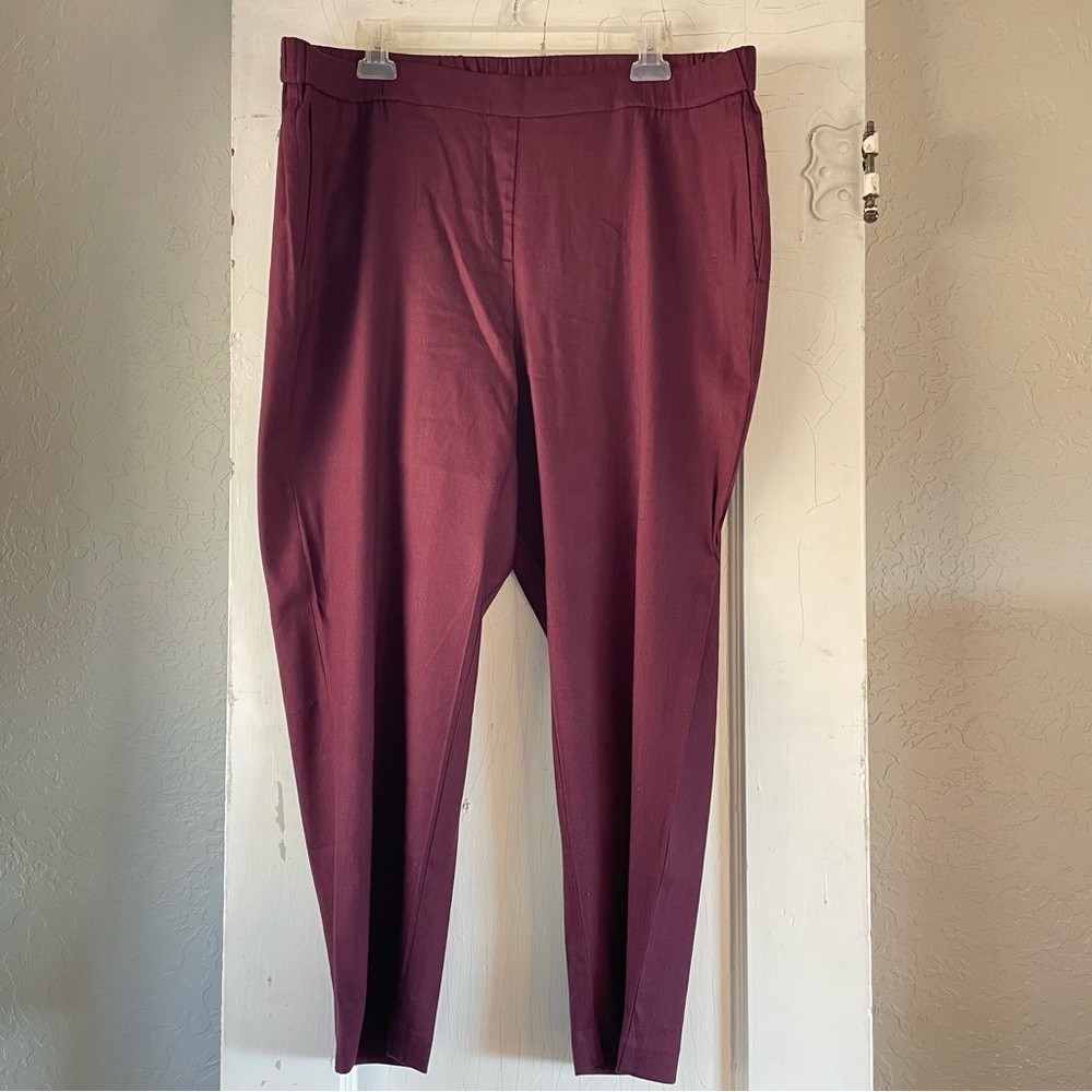 J. Jill Linen Stretch Tapered Slacks Women’s XL Burgundy Pull On Career Pants